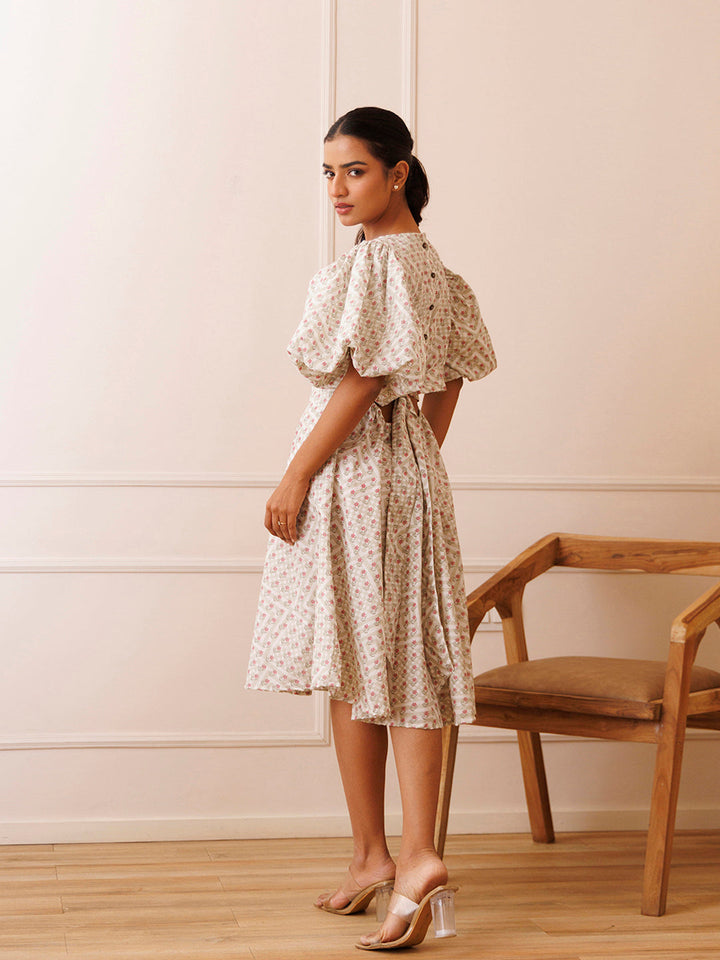 Dahlia White Cotton Printed Dress  - By Ragavi - qivii