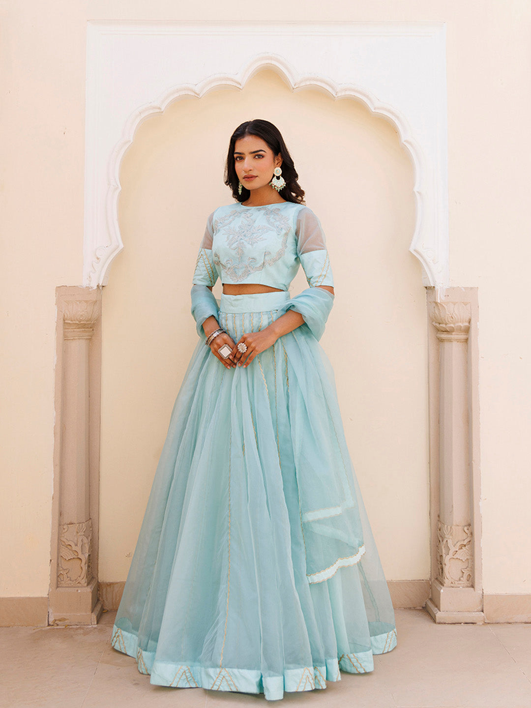 Aqua Blue Bay Organza Lehenga Set  - By Ragavi - qivii