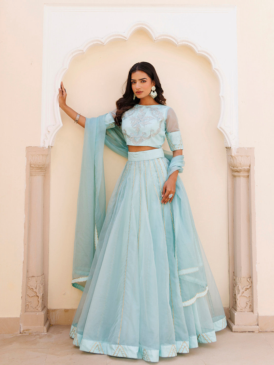 Aqua Blue Bay Organza Lehenga Set  - By Ragavi - qivii