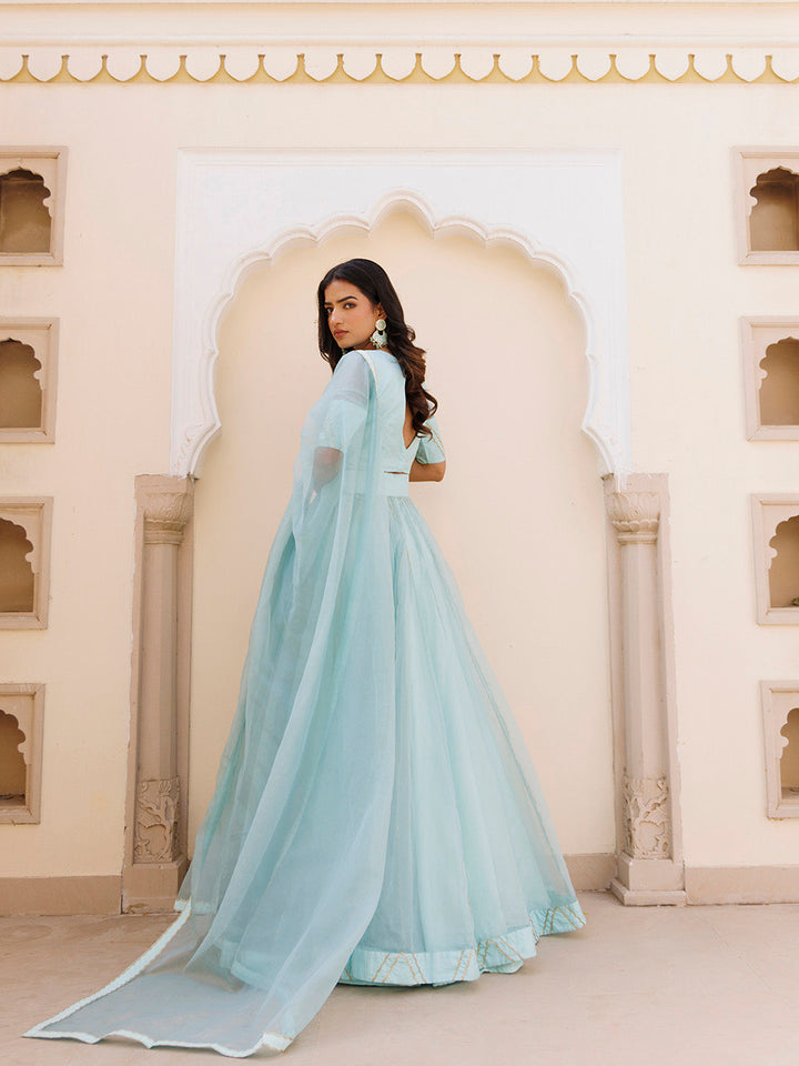 Aqua Blue Bay Organza Lehenga Set  - By Ragavi - qivii