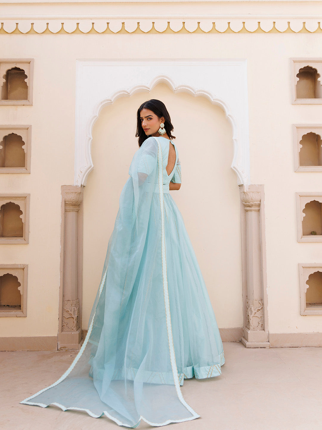 Aqua Blue Bay Organza Lehenga Set  - By Ragavi - qivii