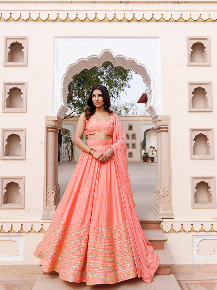 Burnt Coral Lehenga Set  - By Ragavi - qivii