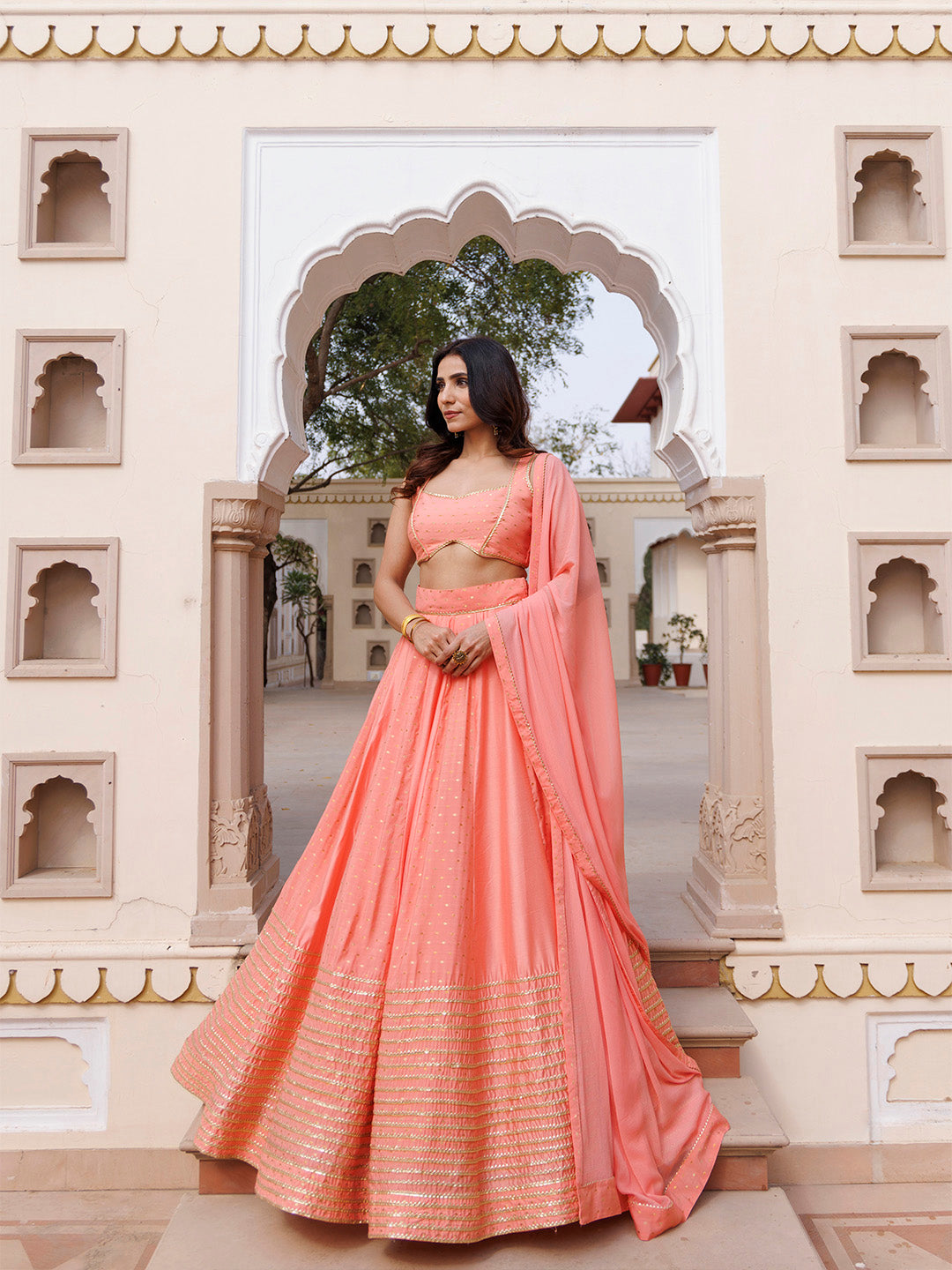 Burnt Coral Lehenga Set  - By Ragavi - qivii