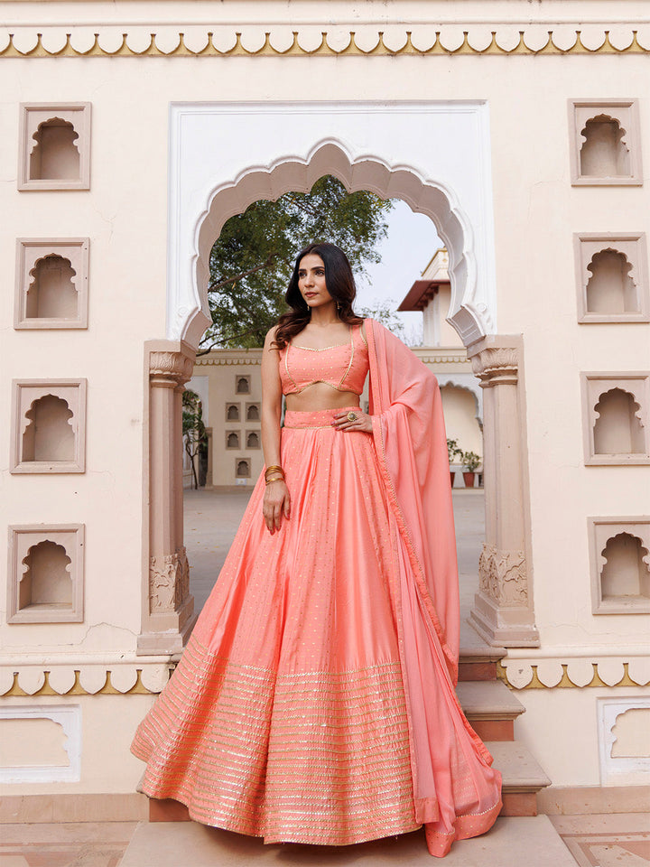 Burnt Coral Lehenga Set  - By Ragavi - qivii