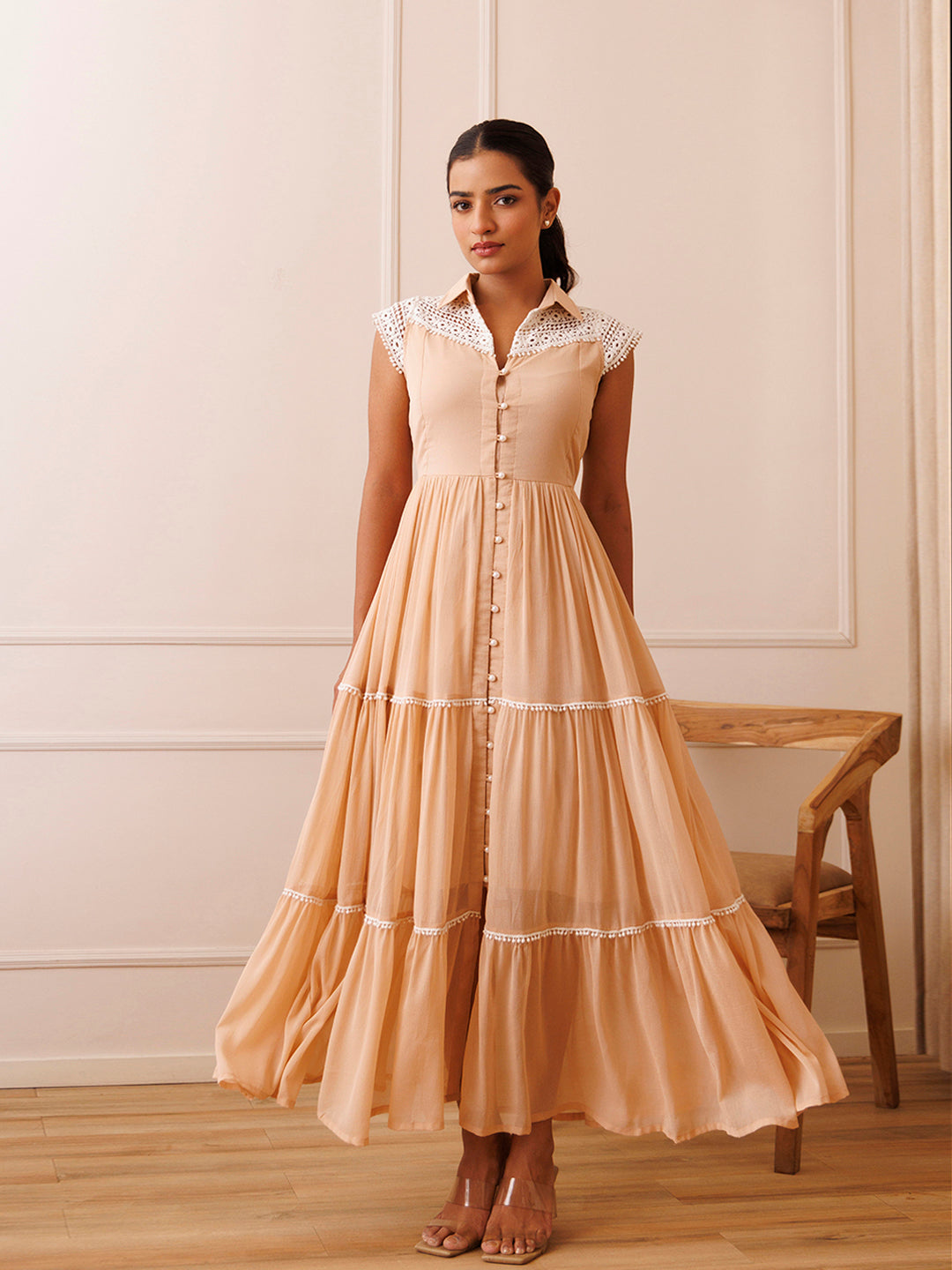 Mini Gerbera Nude Chiffon Dress  - By Ragavi - qivii