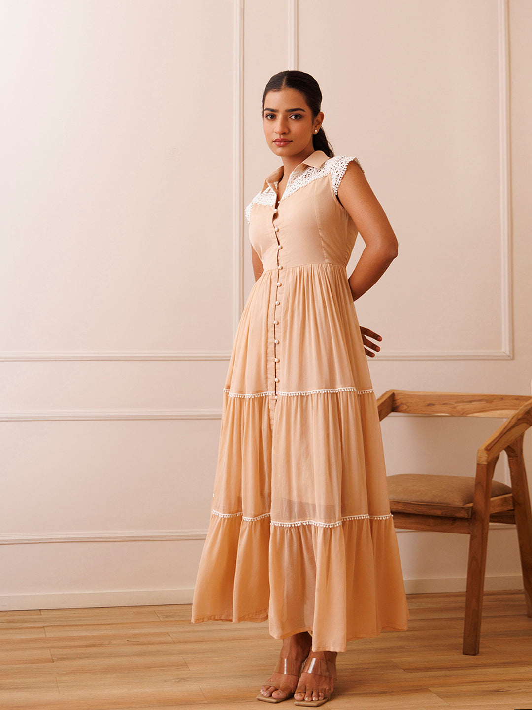 Mini Gerbera Nude Chiffon Dress  - By Ragavi - qivii