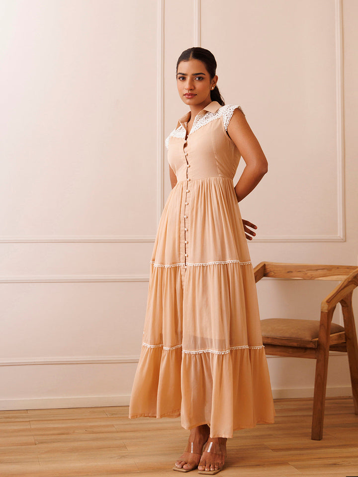 Mini Gerbera Nude Chiffon Dress  - By Ragavi - qivii