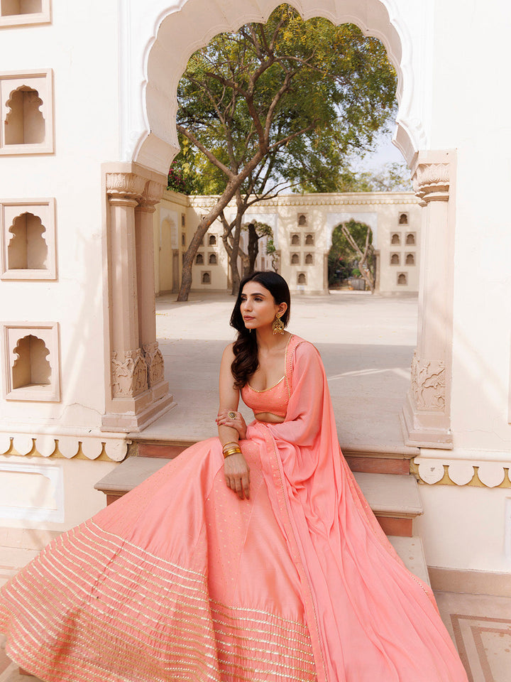 Burnt Coral Lehenga Set  - By Ragavi - qivii