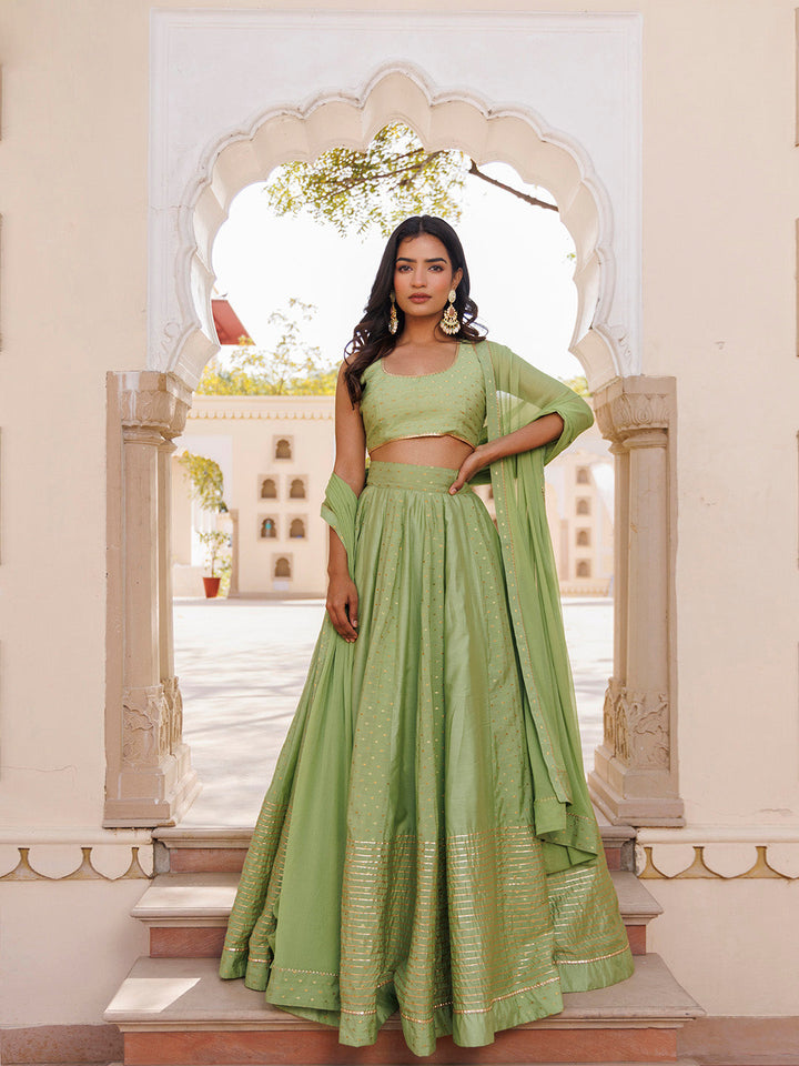Arcadian Green Silk Lehenga Set  - By Ragavi - qivii