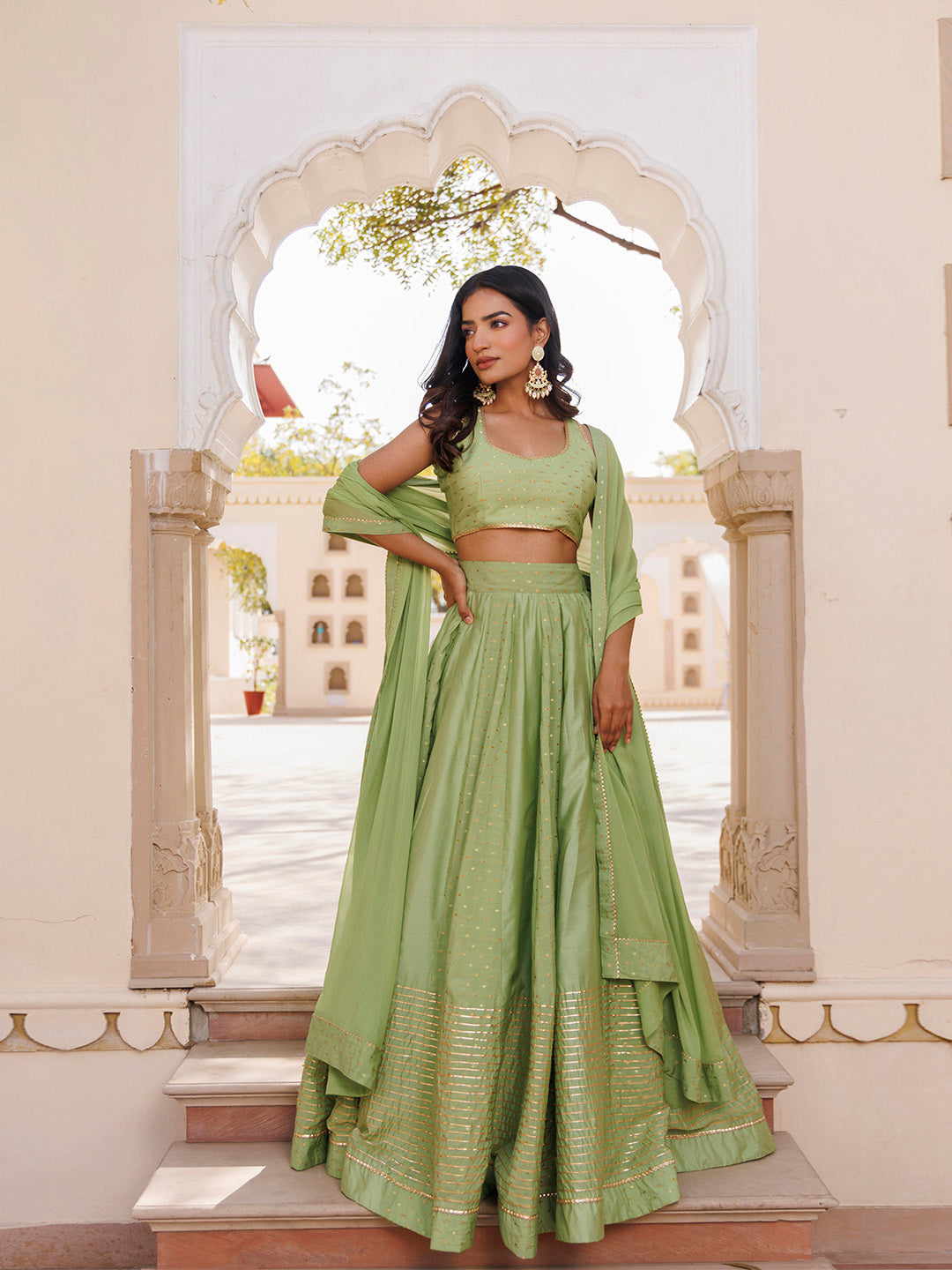 Arcadian Green Silk Lehenga Set  - By Ragavi - qivii