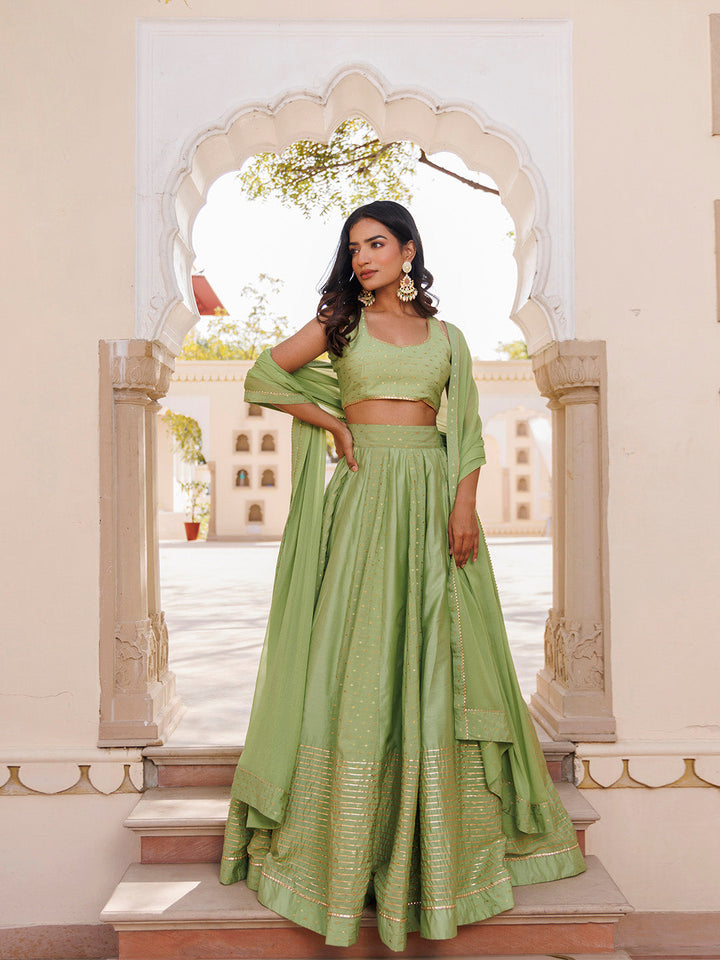 Arcadian Green Silk Lehenga Set  - By Ragavi - qivii