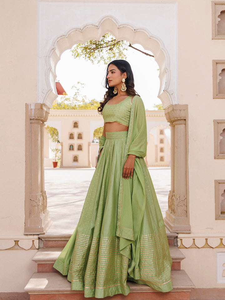 Arcadian Green Silk Lehenga Set  - By Ragavi - qivii