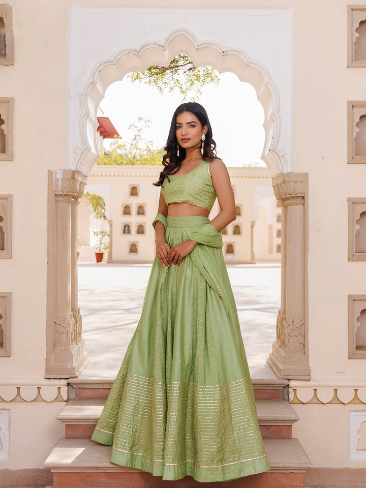 Arcadian Green Silk Lehenga Set  - By Ragavi - qivii