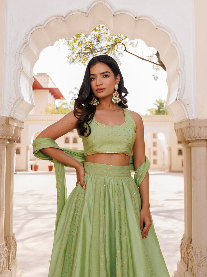 Arcadian Green Silk Lehenga Set  - By Ragavi - qivii