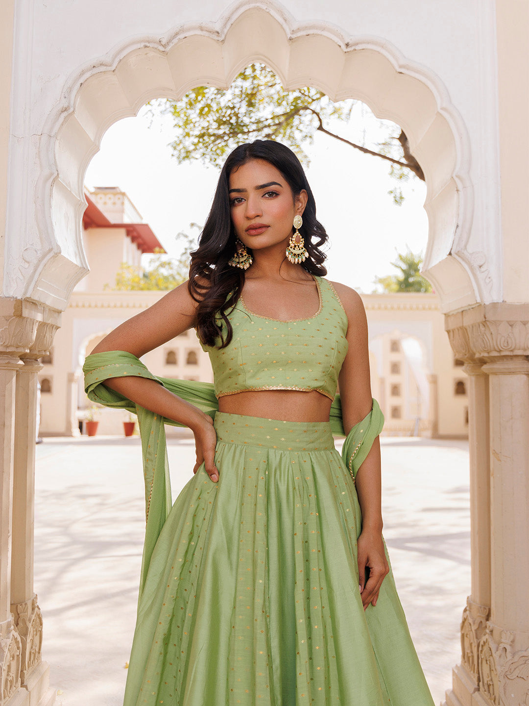 Arcadian Green Silk Lehenga Set  - By Ragavi - qivii