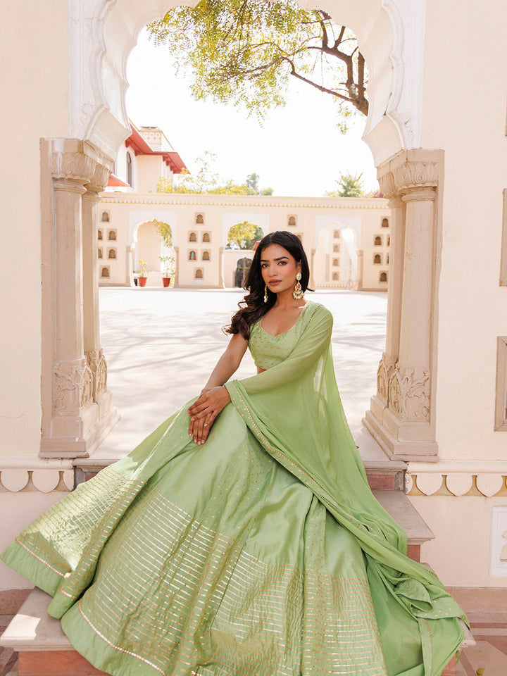 Arcadian Green Silk Lehenga Set  - By Ragavi - qivii