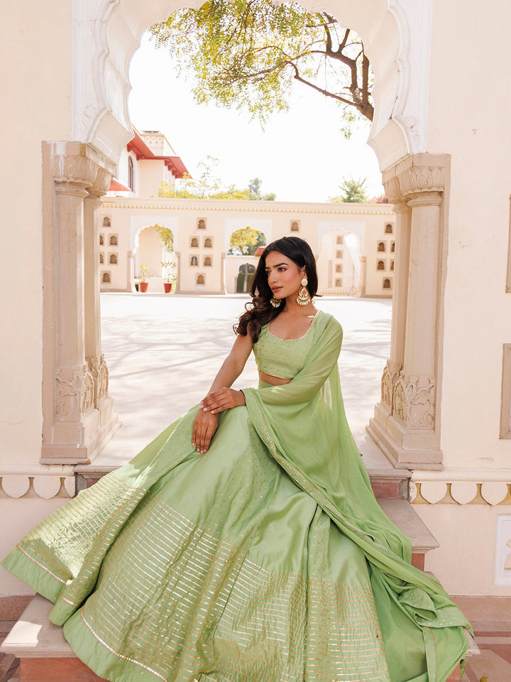 Arcadian Green Silk Lehenga Set  - By Ragavi - qivii