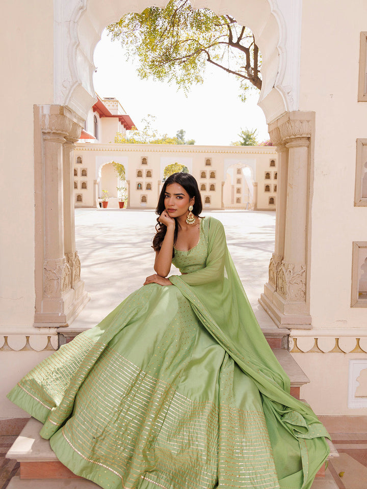 Arcadian Green Silk Lehenga Set  - By Ragavi - qivii