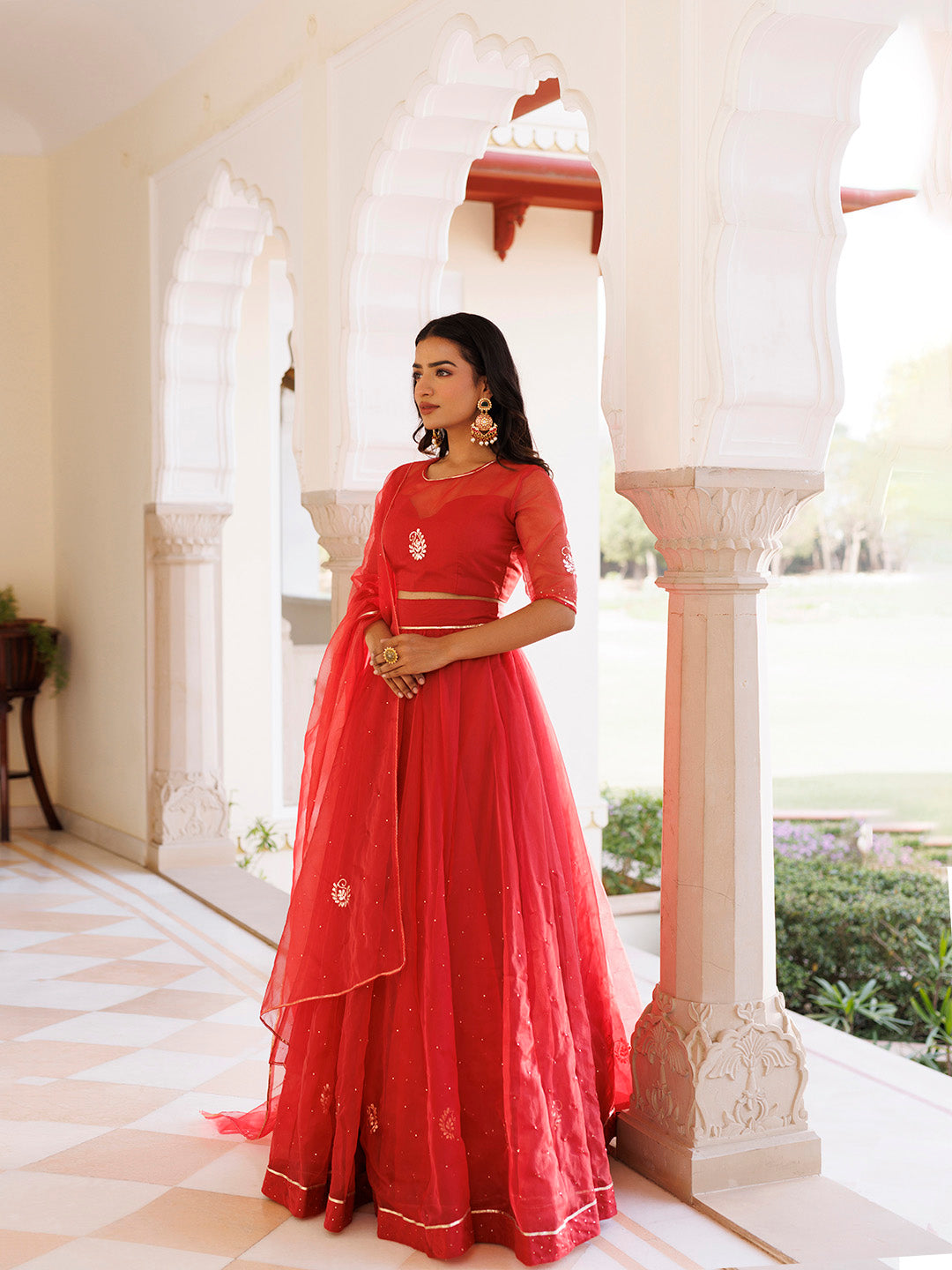 Savvy Red Mukaish Work Lehenga Set  - By Ragavi - qivii