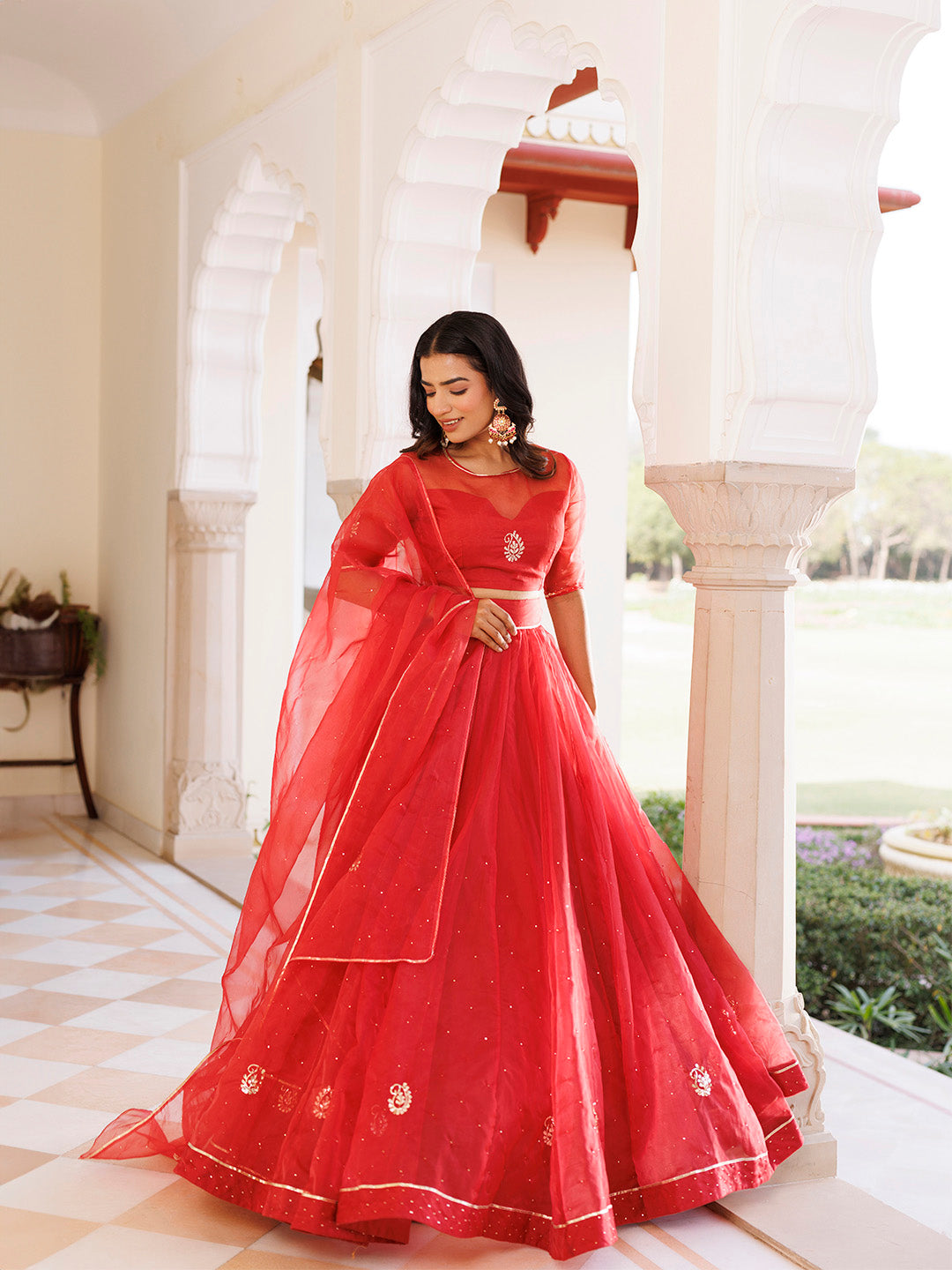 Savvy Red Mukaish Work Lehenga Set  - By Ragavi - qivii