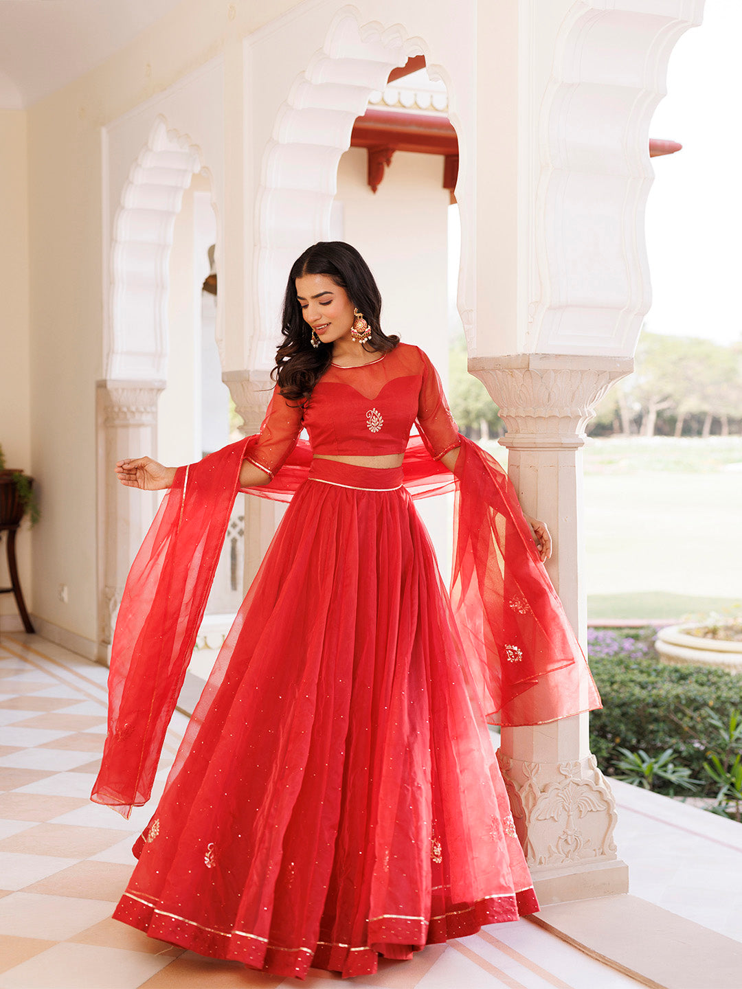 Savvy Red Mukaish Work Lehenga Set  - By Ragavi - qivii