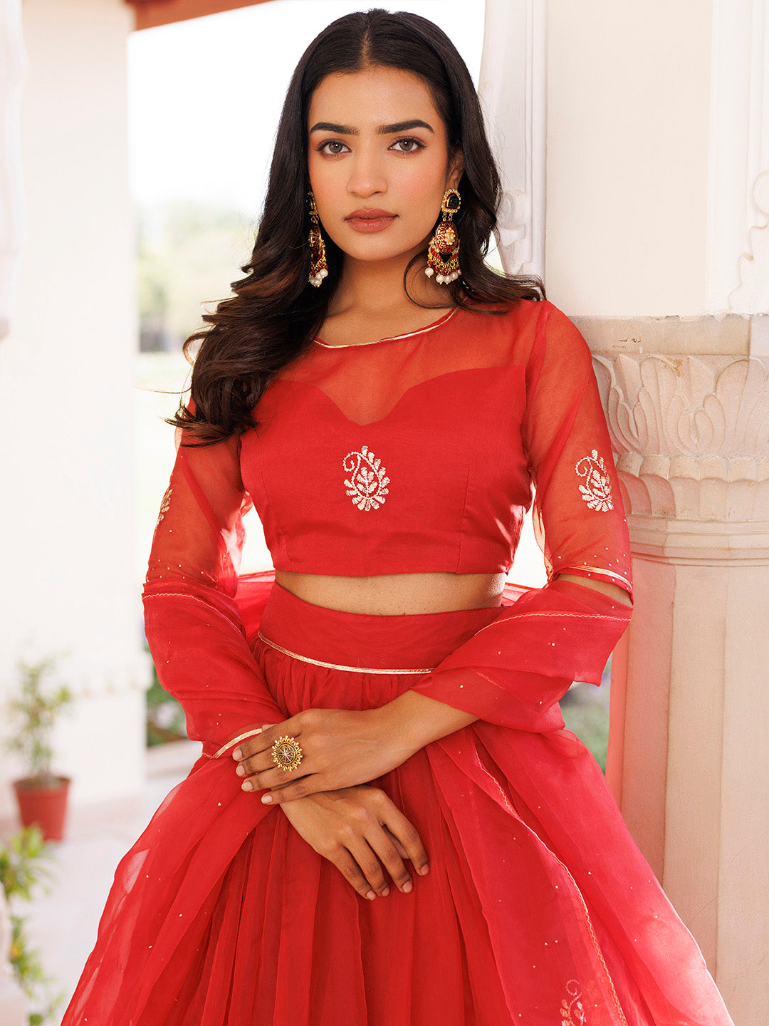 Savvy Red Mukaish Work Lehenga Set  - By Ragavi - qivii