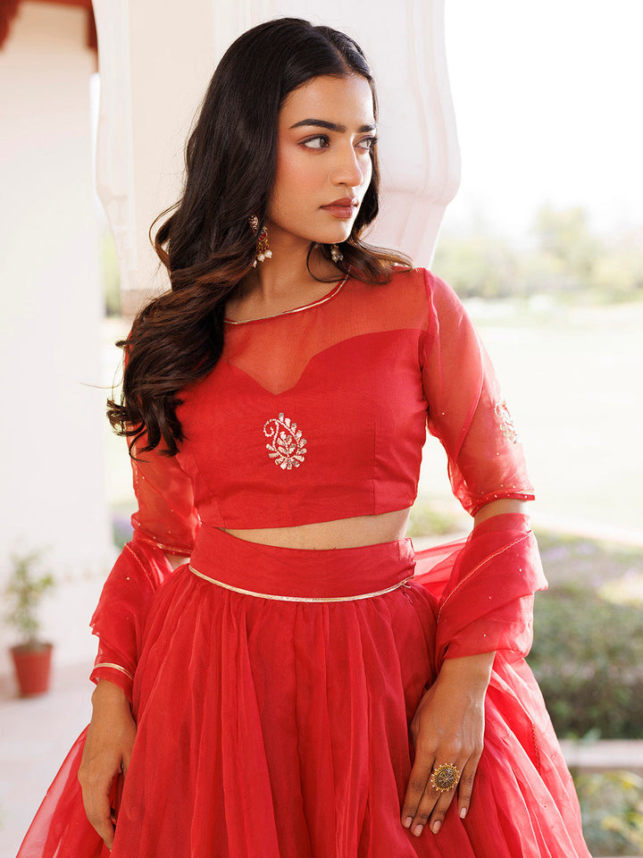 Savvy Red Mukaish Work Lehenga Set  - By Ragavi - qivii