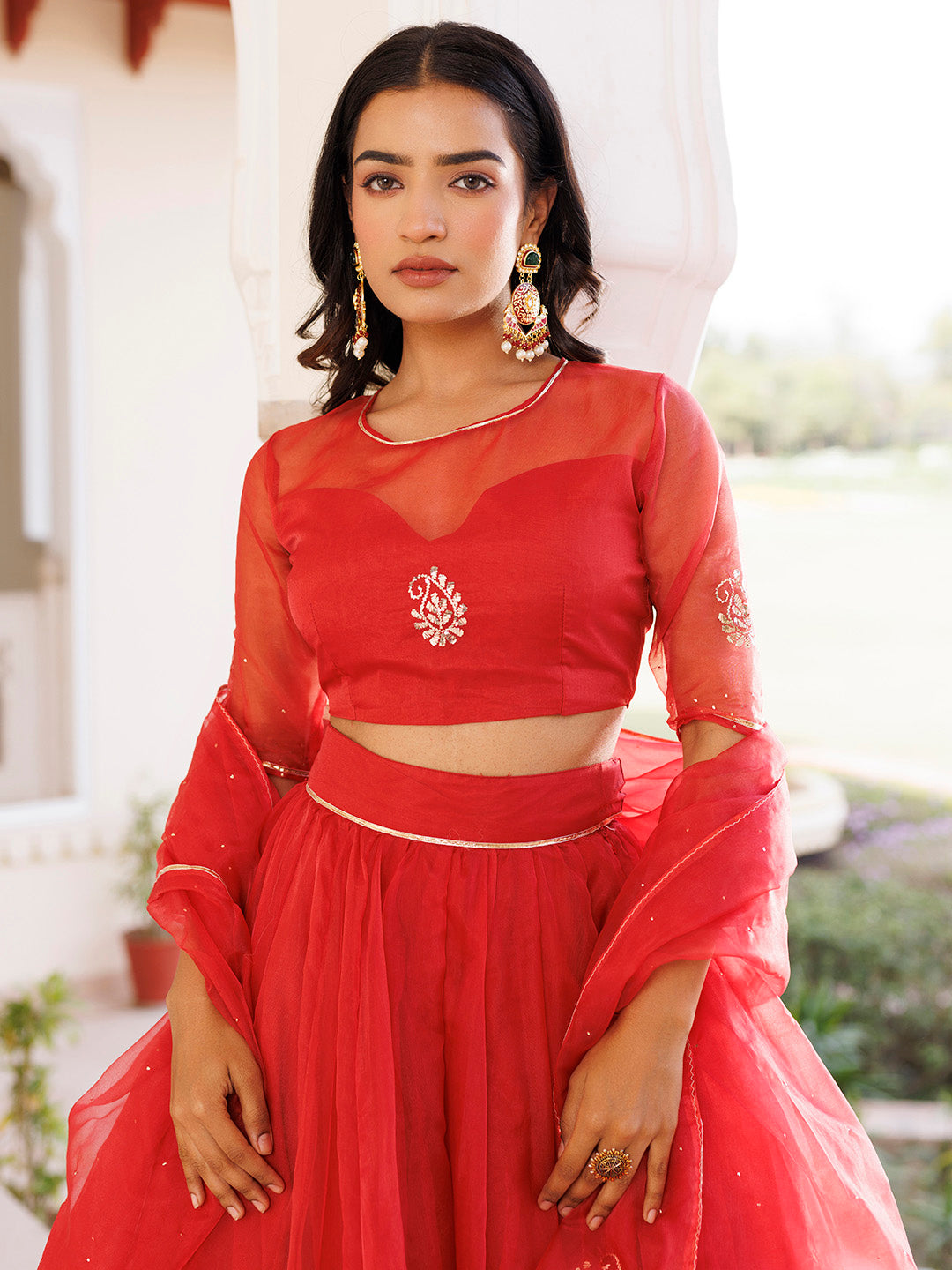 Savvy Red Mukaish Work Lehenga Set  - By Ragavi - qivii