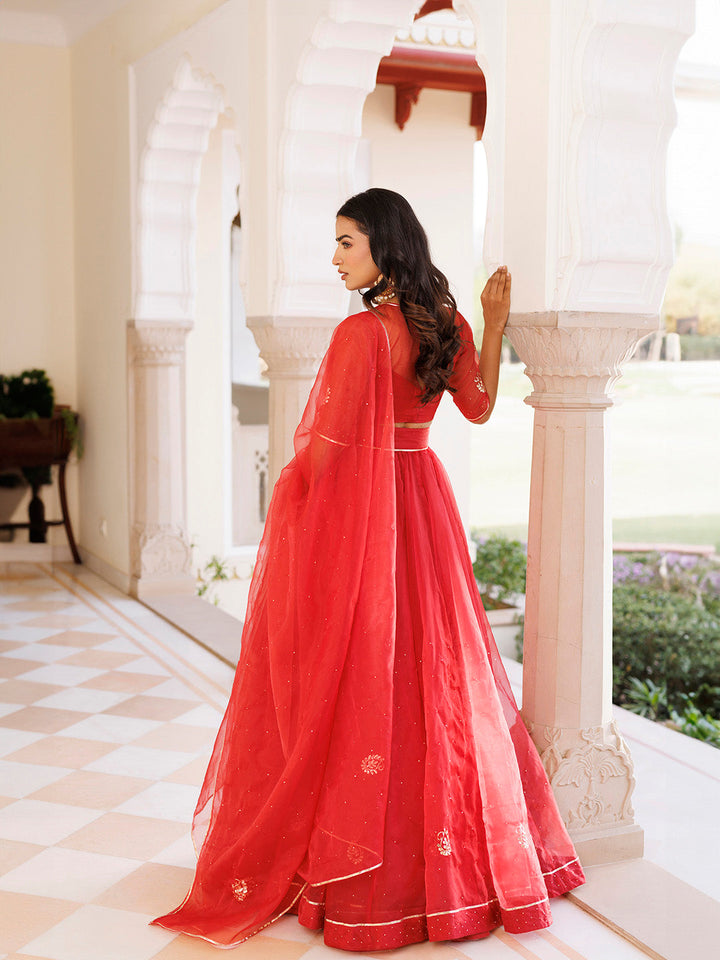 Savvy Red Mukaish Work Lehenga Set  - By Ragavi - qivii