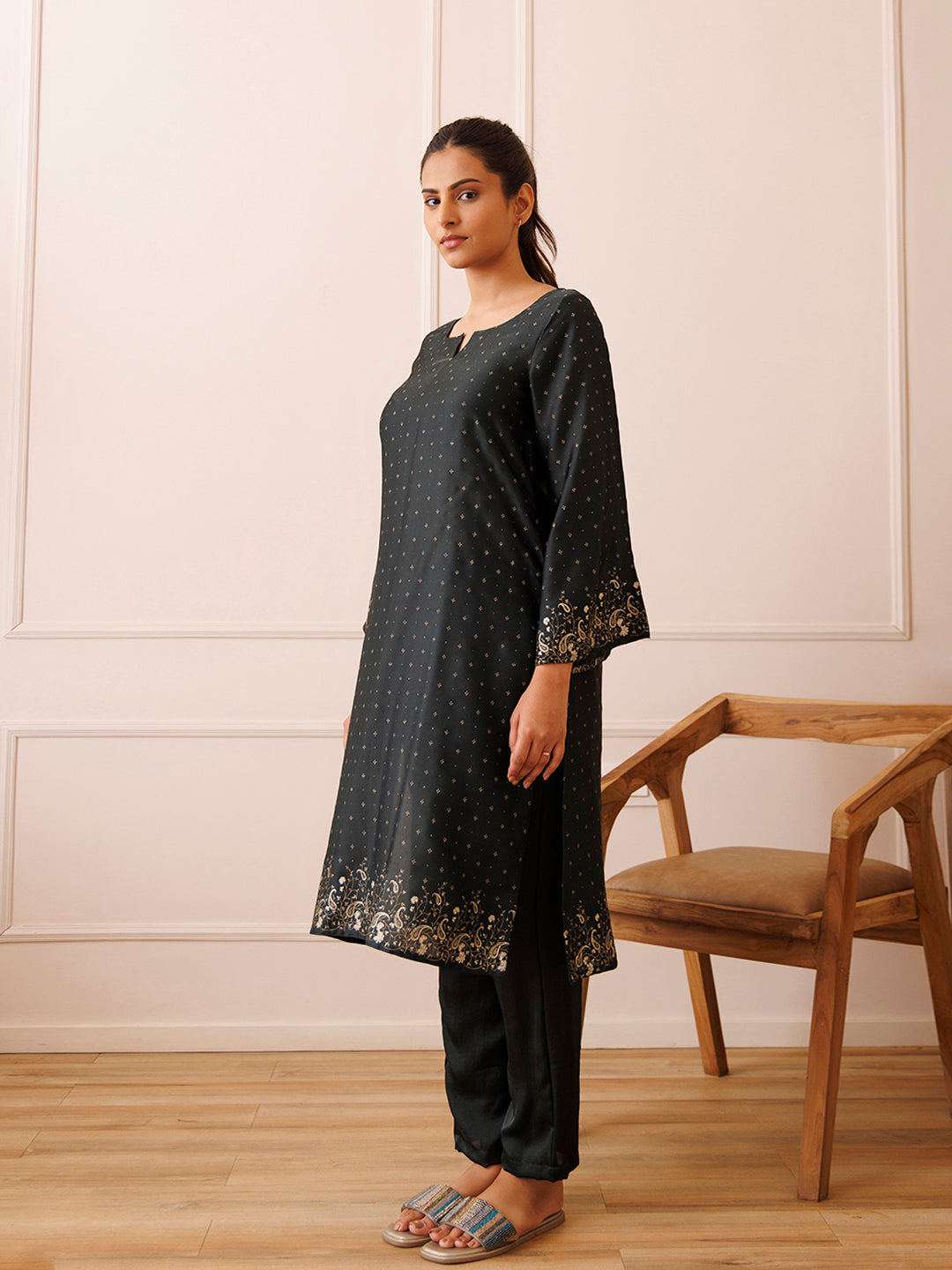 Castleton Green Gold Printed Kurta Set