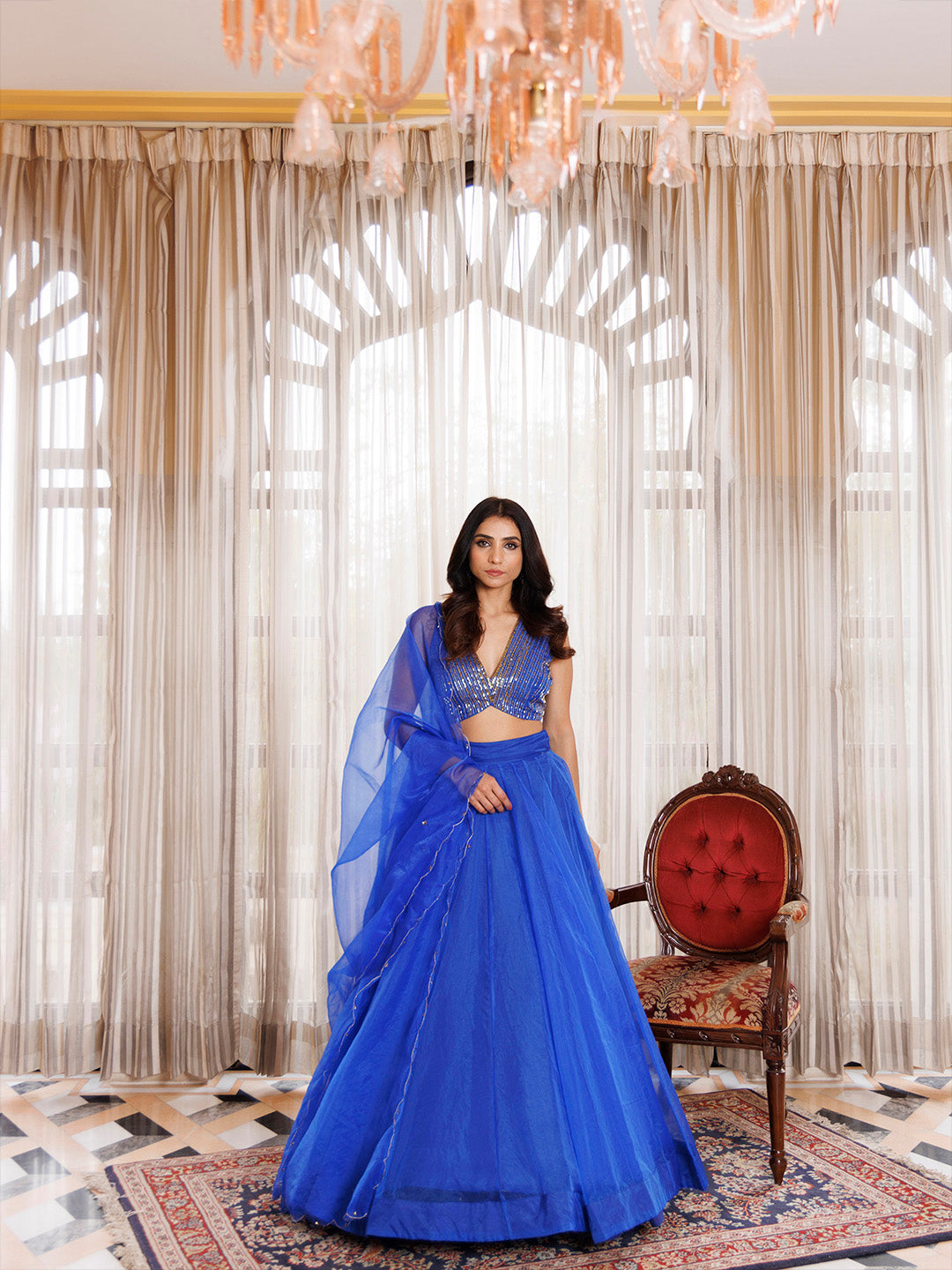 Dazzle Blue Organza Lehenga Set  - By Ragavi - qivii