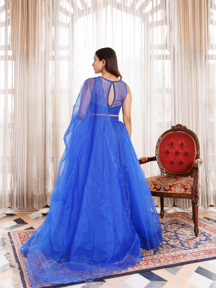 Dazzle Blue Organza Lehenga Set  - By Ragavi - qivii