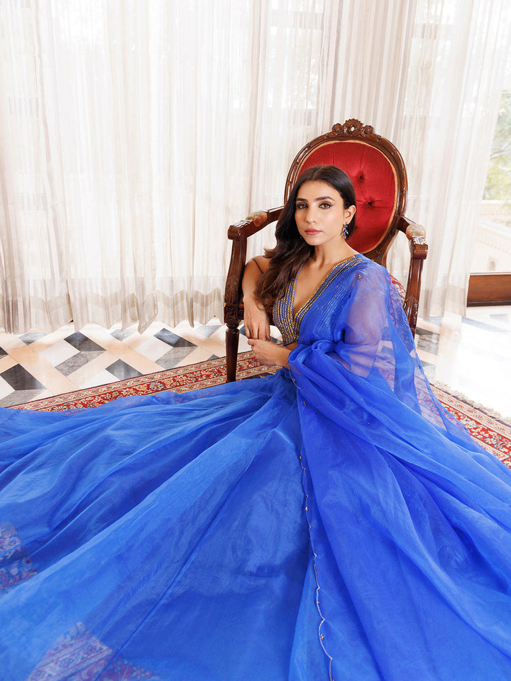 Dazzle Blue Organza Lehenga Set  - By Ragavi - qivii