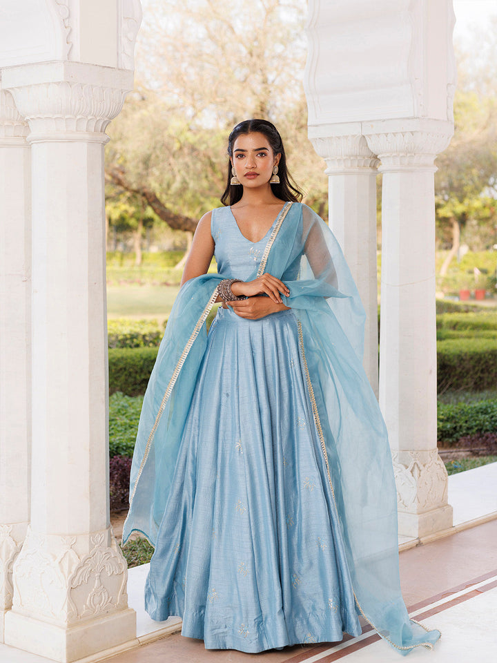 Coastal Blue Lehenga Set  - By Ragavi - qivii