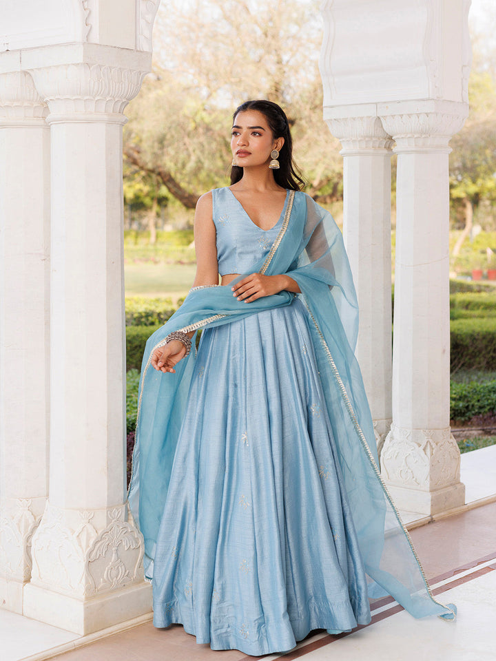 Coastal Blue Lehenga Set  - By Ragavi - qivii