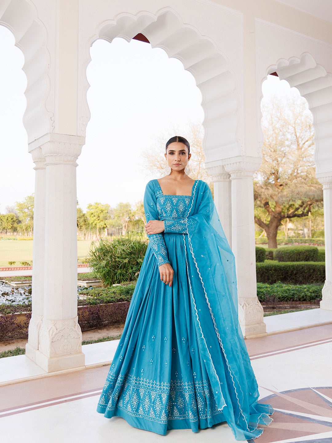 Heaven Mist Blue Cotton Lehenga Set  - By Ragavi - qivii