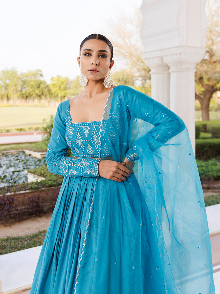 Heaven Mist Blue Cotton Lehenga Set  - By Ragavi - qivii