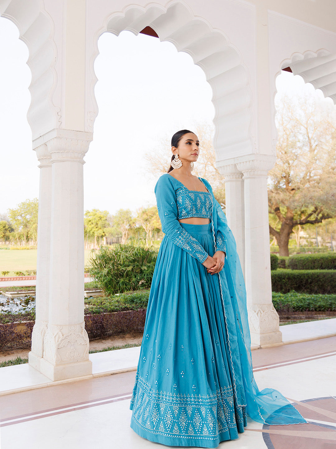 Heaven Mist Blue Cotton Lehenga Set  - By Ragavi - qivii