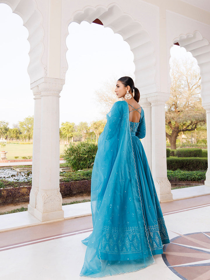 Heaven Mist Blue Cotton Lehenga Set  - By Ragavi - qivii