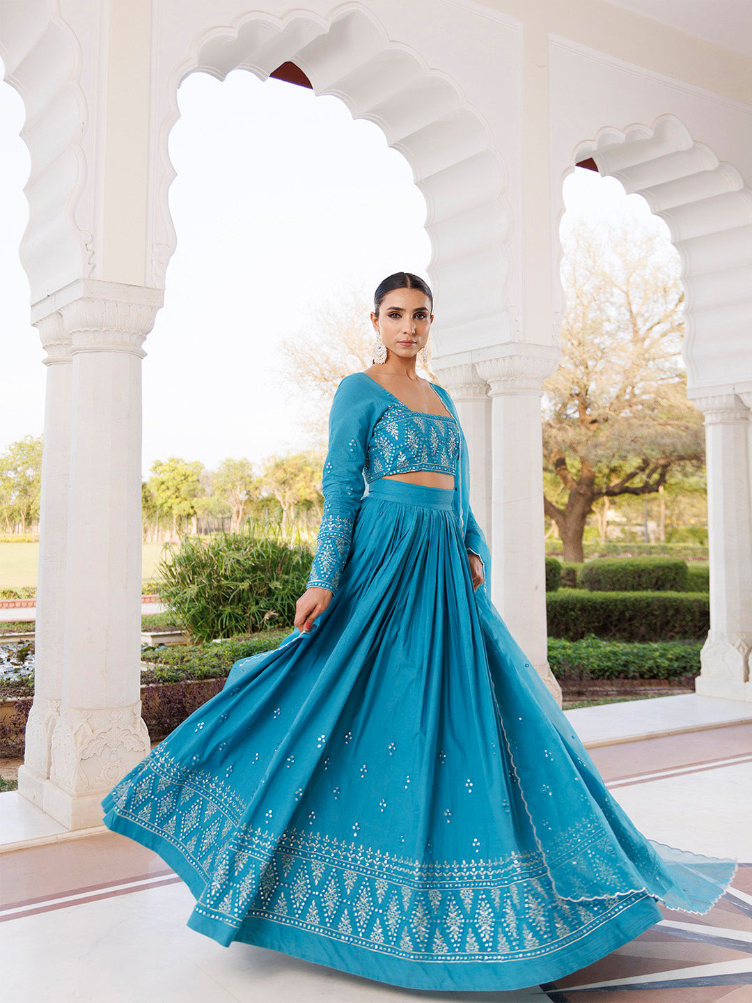 Heaven Mist Blue Cotton Lehenga Set  - By Ragavi - qivii