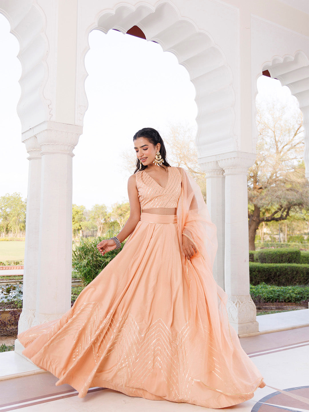 Coral Sand Silk Lehenga Set  - By Ragavi - qivii