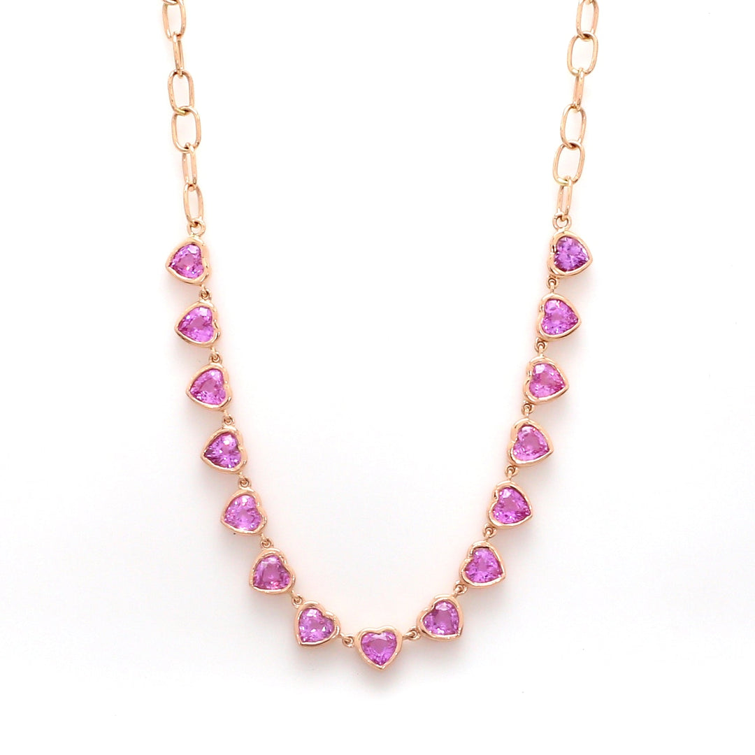 Pink Sapphire Heart Paperclip Chain Necklace - qivii