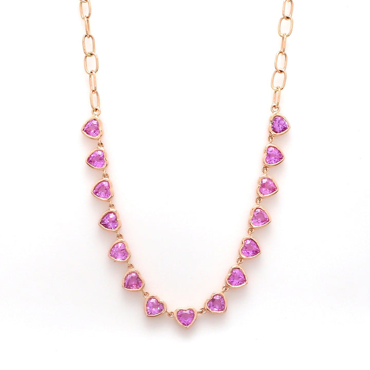 Pink Sapphire Heart Paperclip Chain Necklace - qivii