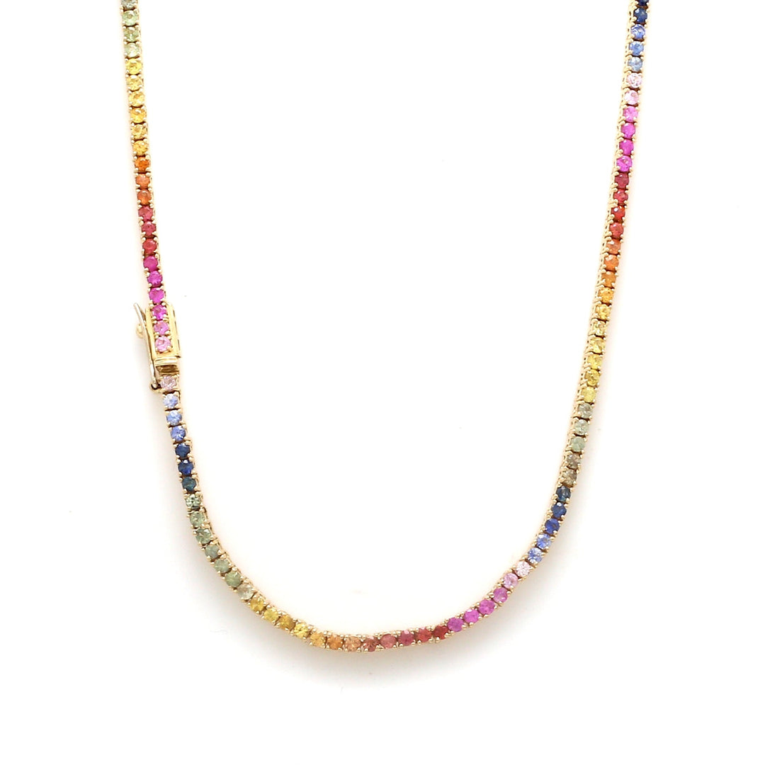 Rainbow Sapphire 2MM Tennis Necklace - qivii