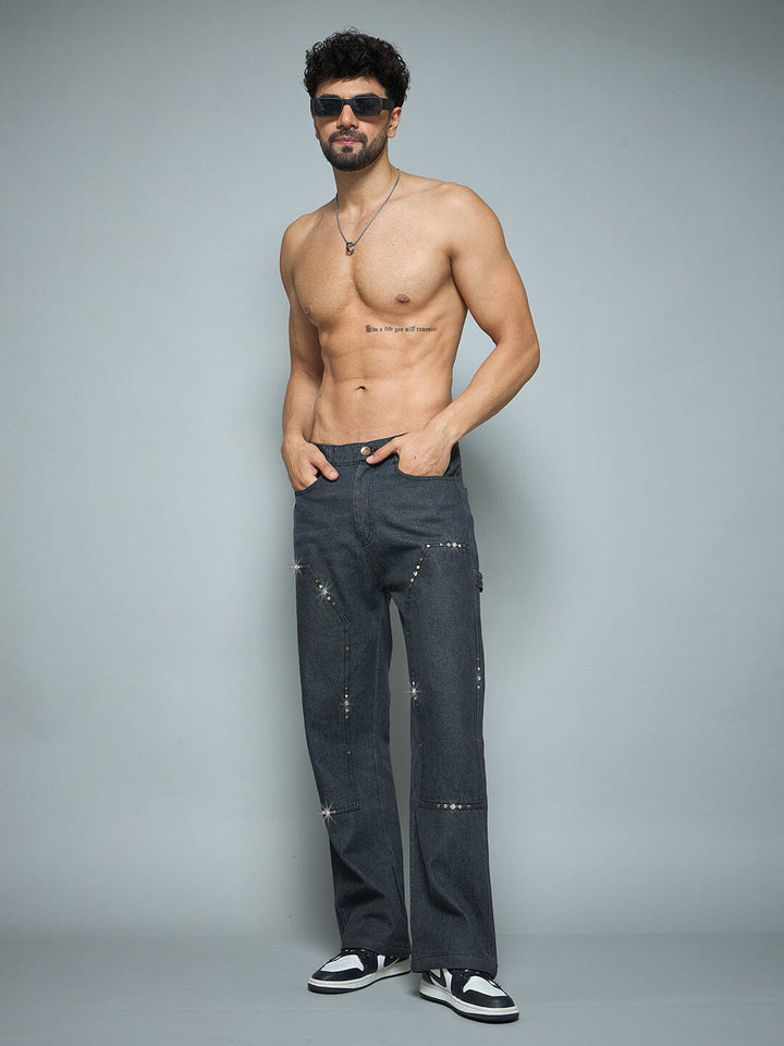 Black Riveted Carpenter Patch Denim