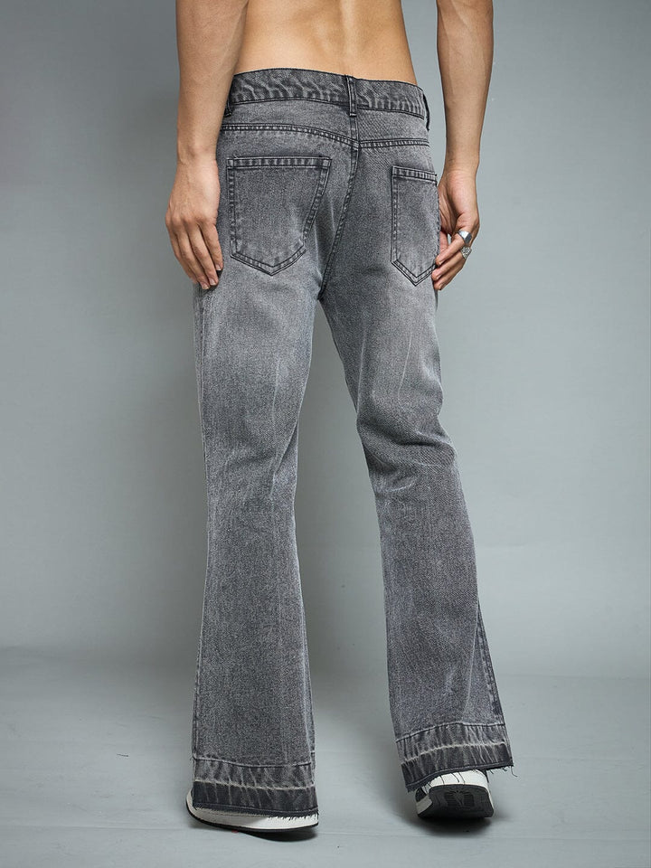 Grey Flared Raw Edge Denim