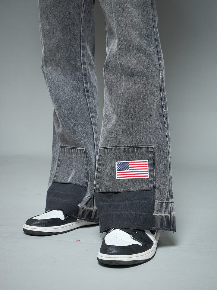 Grey Flared Raw Edge Denim
