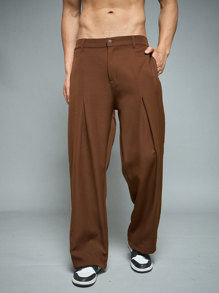 Brown Pleated Korean Pants