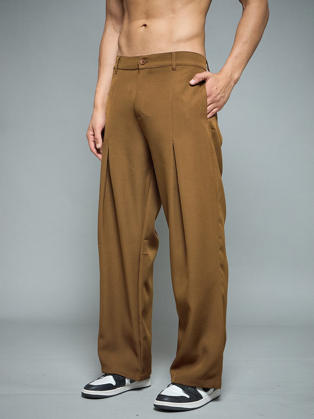 Tan Pleated Korean Pants
