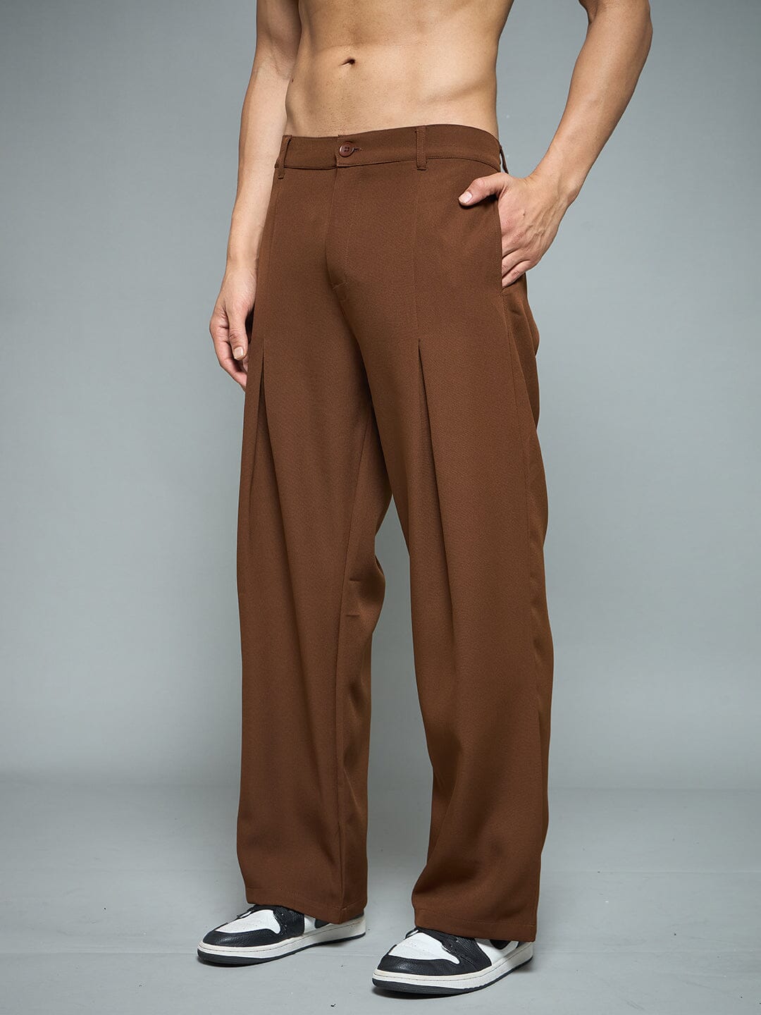 Brown Pleated Korean Pants